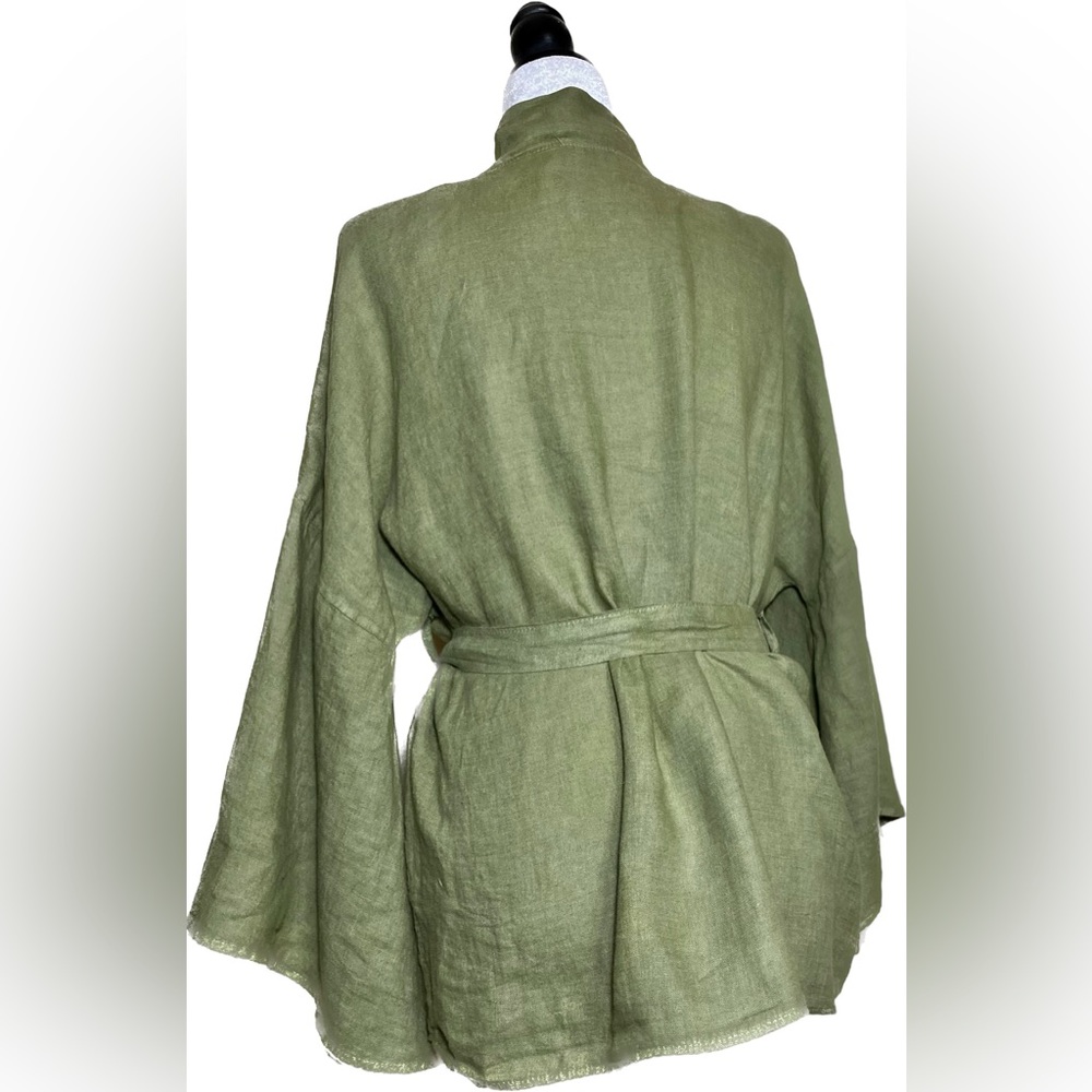 Linen Lightweight Jacket Kimono Belted Italy One Size - Picture 9 of 9